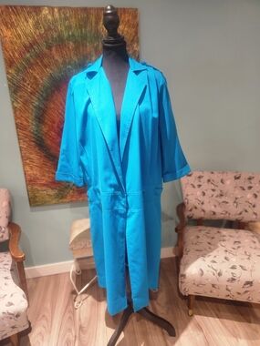 Vintage chic Vibrant Teal Mid-Length Open-Front Dress